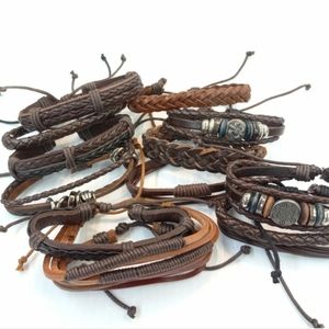 3pc Random Mix Brown Leather Stackable Braided Adjustable Slide Knot Bracelets